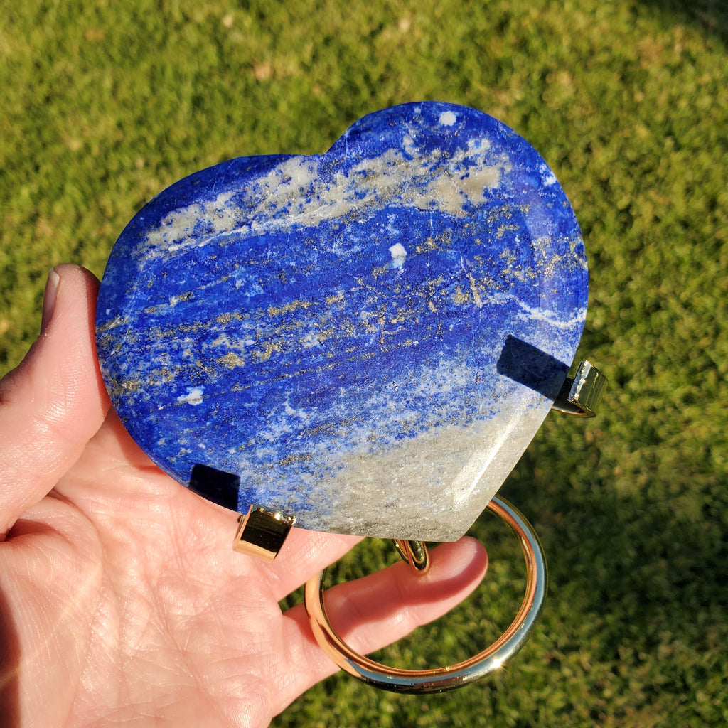 Lapis Lazuli Heart on Stand - Speak Your Truth, Communication, Personal Power - Lapiz Lazuli Crystal Heart Healing Gemstone