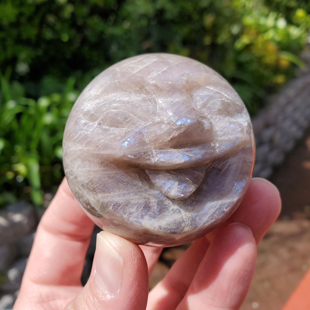 Flashy Moonstone Moon Face Sphere - Uplifting, Raises Vibration, Feminine Energy, Empowering - Flashy Crystal Ball Healing Gemstone