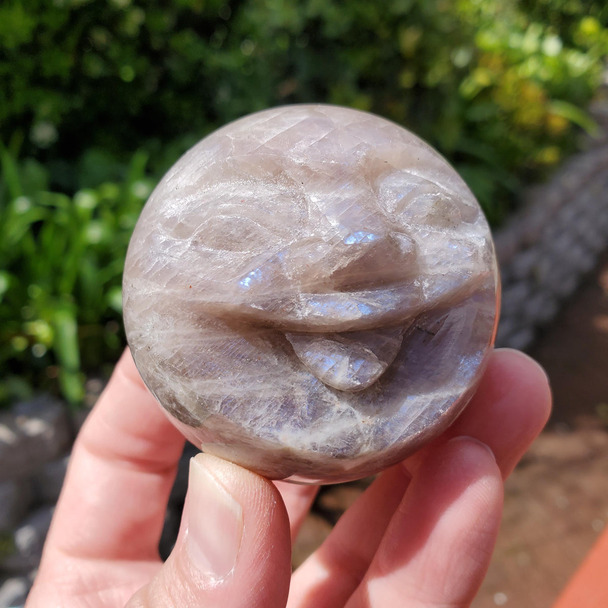 Flashy Moonstone Moon Face Sphere - Uplifting, Raises Vibration, Feminine Energy, Empowering - Flashy Crystal Ball Healing Gemstone