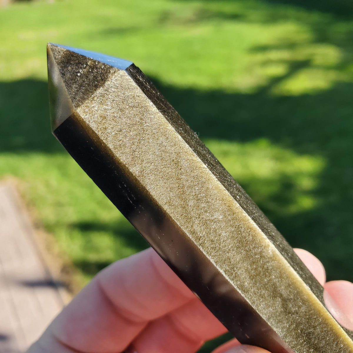 Gold Sheen Obsidian Tower - Self Reflection, Release Negative Energies - Golden Obsidian Black Point Healing Crystals
