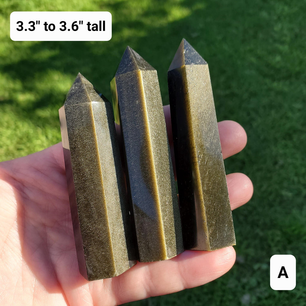 Gold Sheen Obsidian Tower - Self Reflection, Release Negative Energies - Golden Obsidian Black Point Healing Crystals