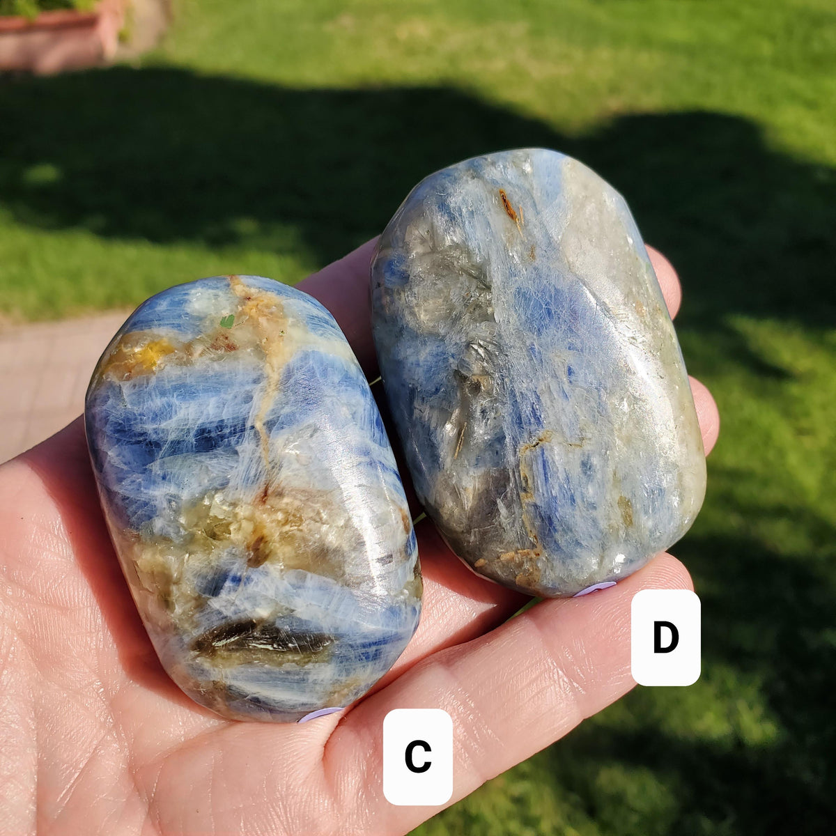Flashy Blue Kyanite Palm Stone - Calming, Clarity, Connection, Communication, Balances Chakras - Kyanite Crystal Palm Gemstone