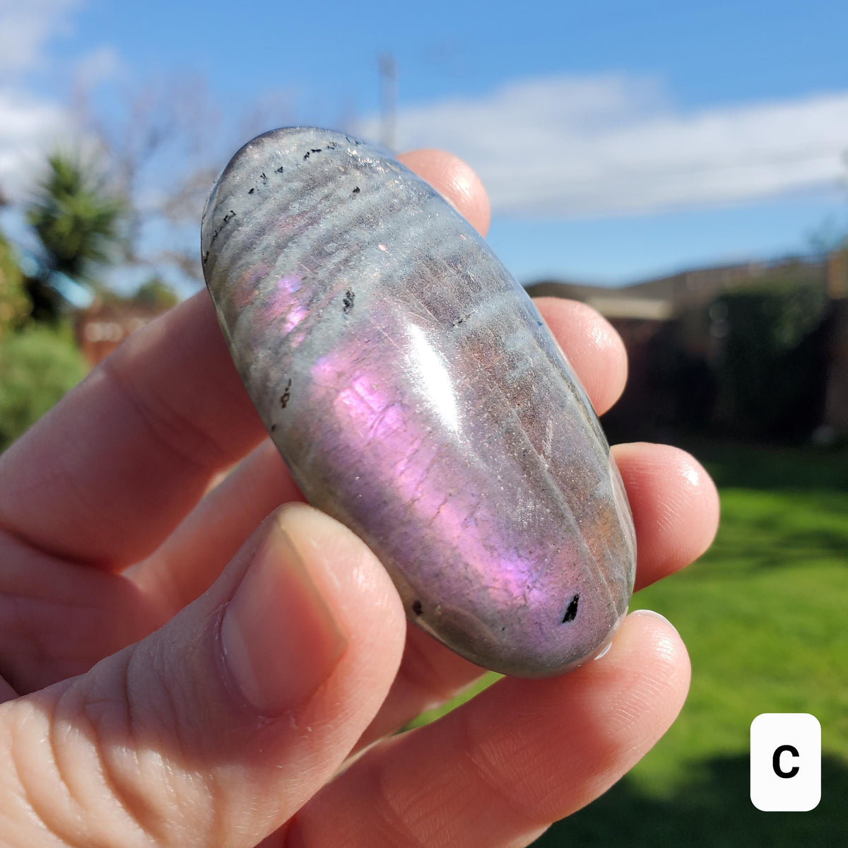 Flashy Labradorite Palm Stone - Awareness, Connection, Intuition - Purple Lab Healing Rainbow Colors Crystal Hand Mediation Tool