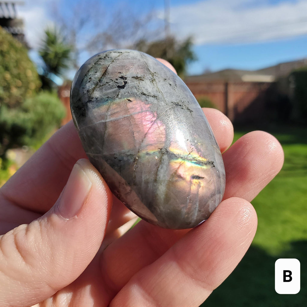 Flashy Labradorite Palm Stone - Awareness, Connection, Intuition - Purple Lab Healing Rainbow Colors Crystal Hand Mediation Tool