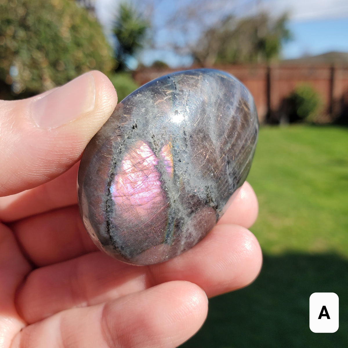 Flashy Labradorite Palm Stone - Awareness, Connection, Intuition - Purple Lab Healing Rainbow Colors Crystal Hand Mediation Tool