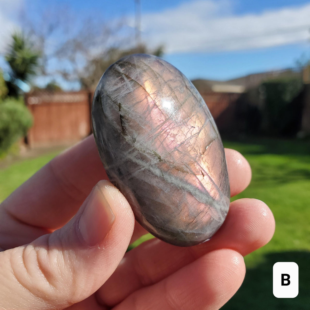Flashy Labradorite Palm Stone - Awareness, Connection, Intuition - Purple Lab Healing Rainbow Colors Crystal Hand Mediation Tool
