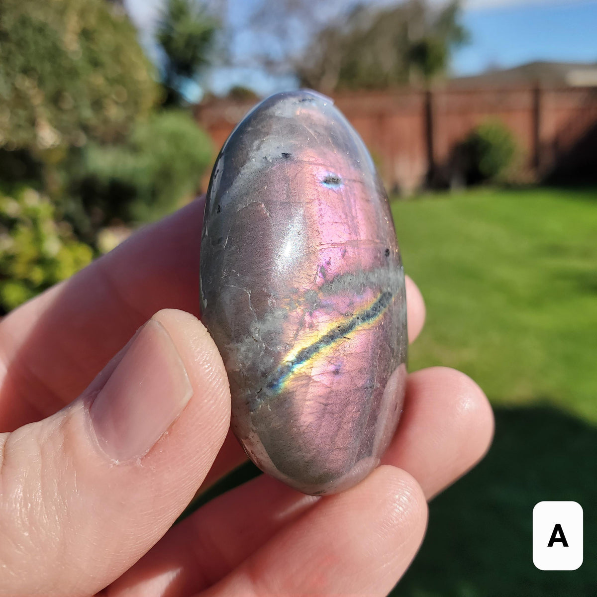 Flashy Labradorite Palm Stone - Awareness, Connection, Intuition - Purple Lab Healing Rainbow Colors Crystal Hand Mediation Tool
