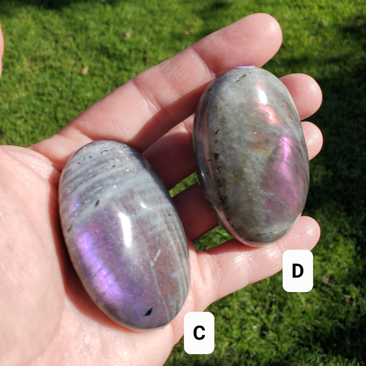 Flashy Labradorite Palm Stone - Awareness, Connection, Intuition - Purple Lab Healing Rainbow Colors Crystal Hand Mediation Tool