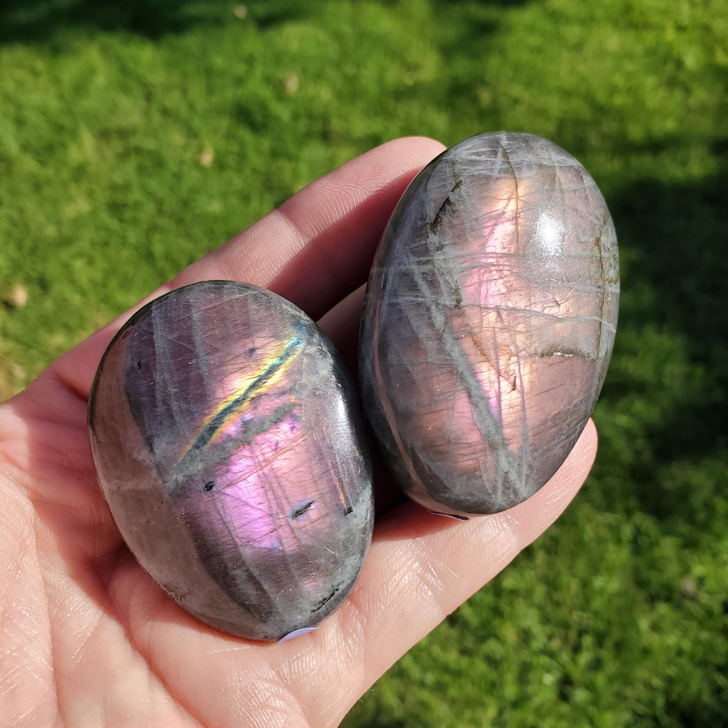 Flashy Labradorite Palm Stone - Awareness, Connection, Intuition - Purple Lab Healing Rainbow Colors Crystal Hand Mediation Tool