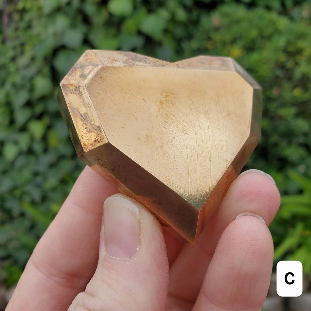 Faceted Brass Heart (made of Copper & Zinc) - Purify, Blocks Negativity, Wealth, Emotional Healing - Gold Heart Healing Gemstone Love Stone