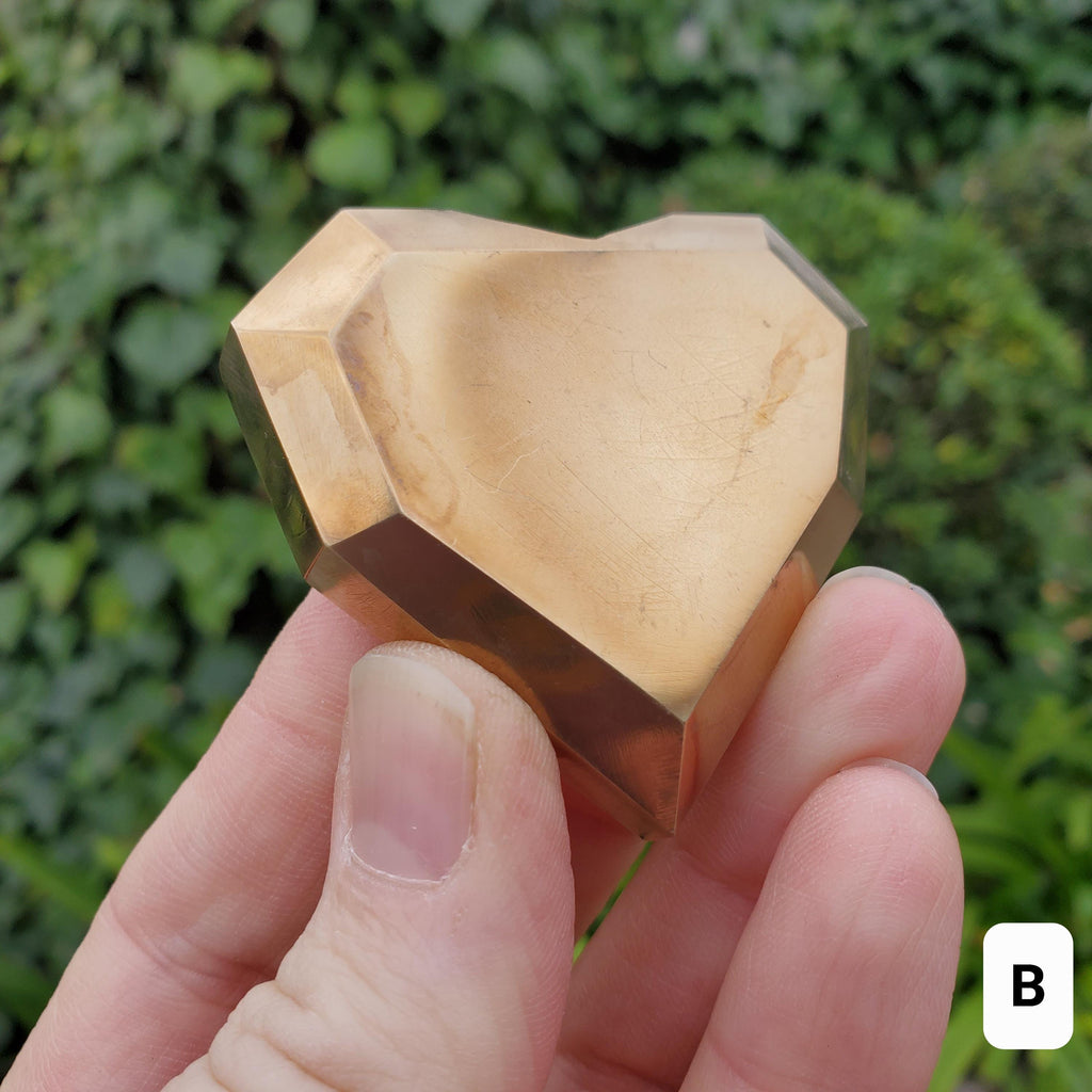 Faceted Brass Heart (made of Copper & Zinc) - Purify, Blocks Negativity, Wealth, Emotional Healing - Gold Heart Healing Gemstone Love Stone