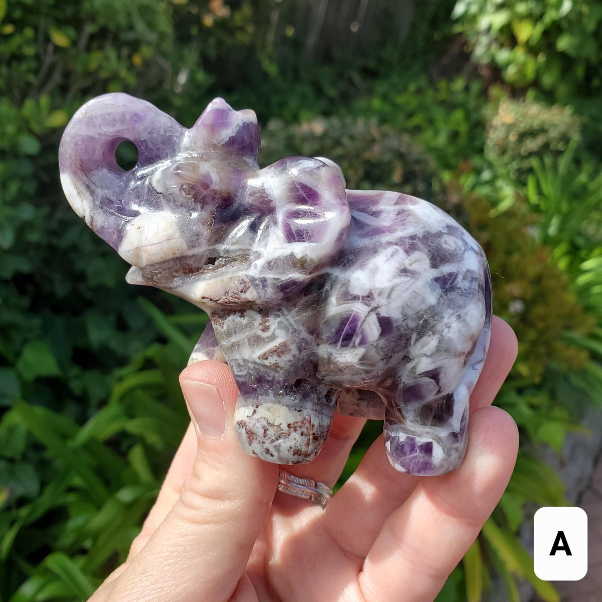Dream Amethyst Elephant - Calming, Energetic Protection, Positivity, Divine Love - Purple Chevron Amethyst Crystal Elephant Gemstone