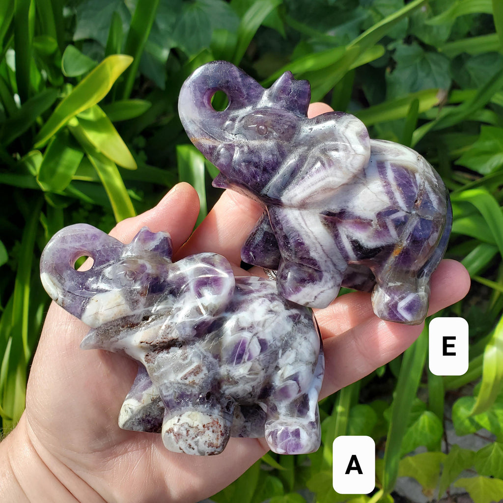 Dream Amethyst Elephant - Calming, Energetic Protection, Positivity, Divine Love - Purple Chevron Amethyst Crystal Elephant Gemstone
