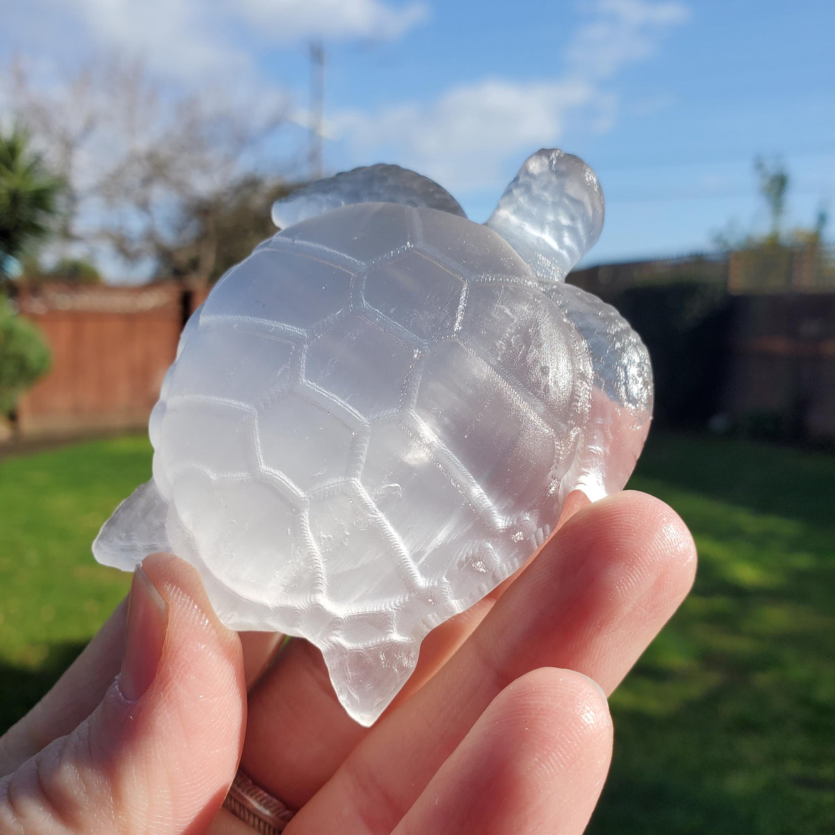 Cute Selenite Turtle - Tranquility, Blessings, Love & Light - Satin Spar Selenite Carved Turtle Healing Stone Crystals