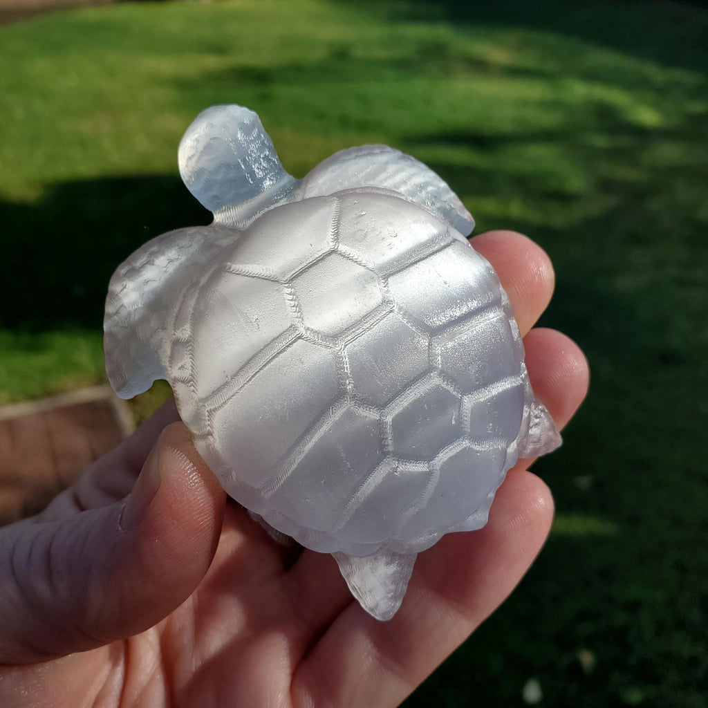 Cute Selenite Turtle - Tranquility, Blessings, Love & Light - Satin Spar Selenite Carved Turtle Healing Stone Crystals