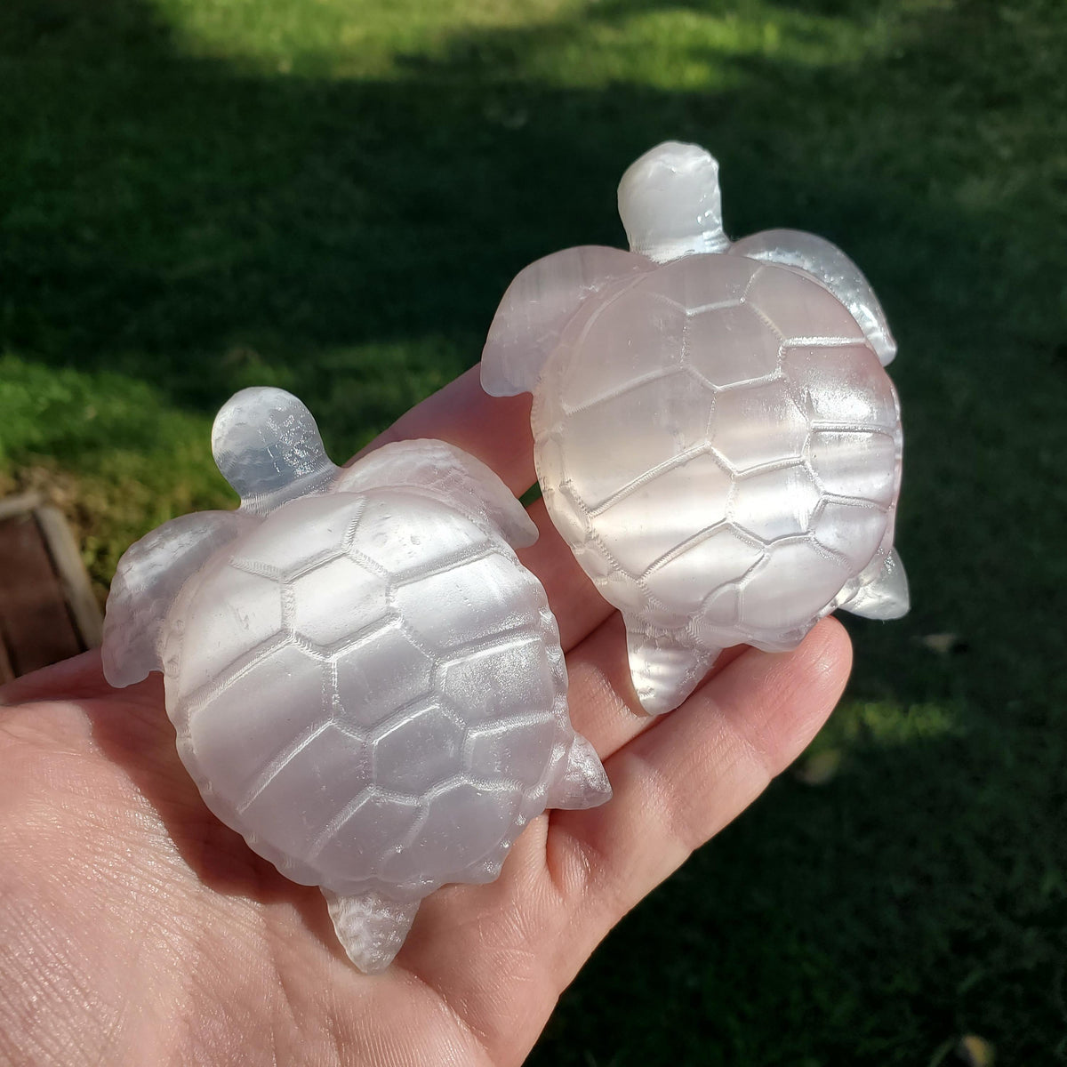 Cute Selenite Turtle - Tranquility, Blessings, Love & Light - Satin Spar Selenite Carved Turtle Healing Stone Crystals