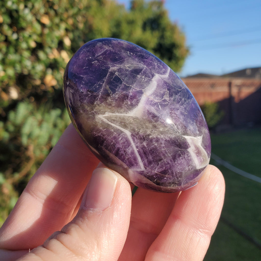 Dream Amethyst Crystal Palm Stone - Calming, Energetic Protection, Positivity, Spiritual Connection - Purple Amethyst Palm Crystal Gemstone