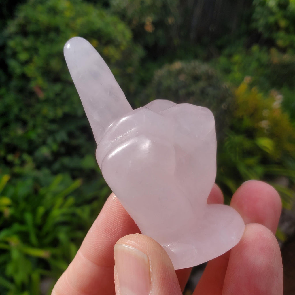 Small Rose Quartz Middle Finger - Unconditional Love, Compassion, Forgiveness, Understanding - 2.7" Pink Crystal Hand Carving Gemstones