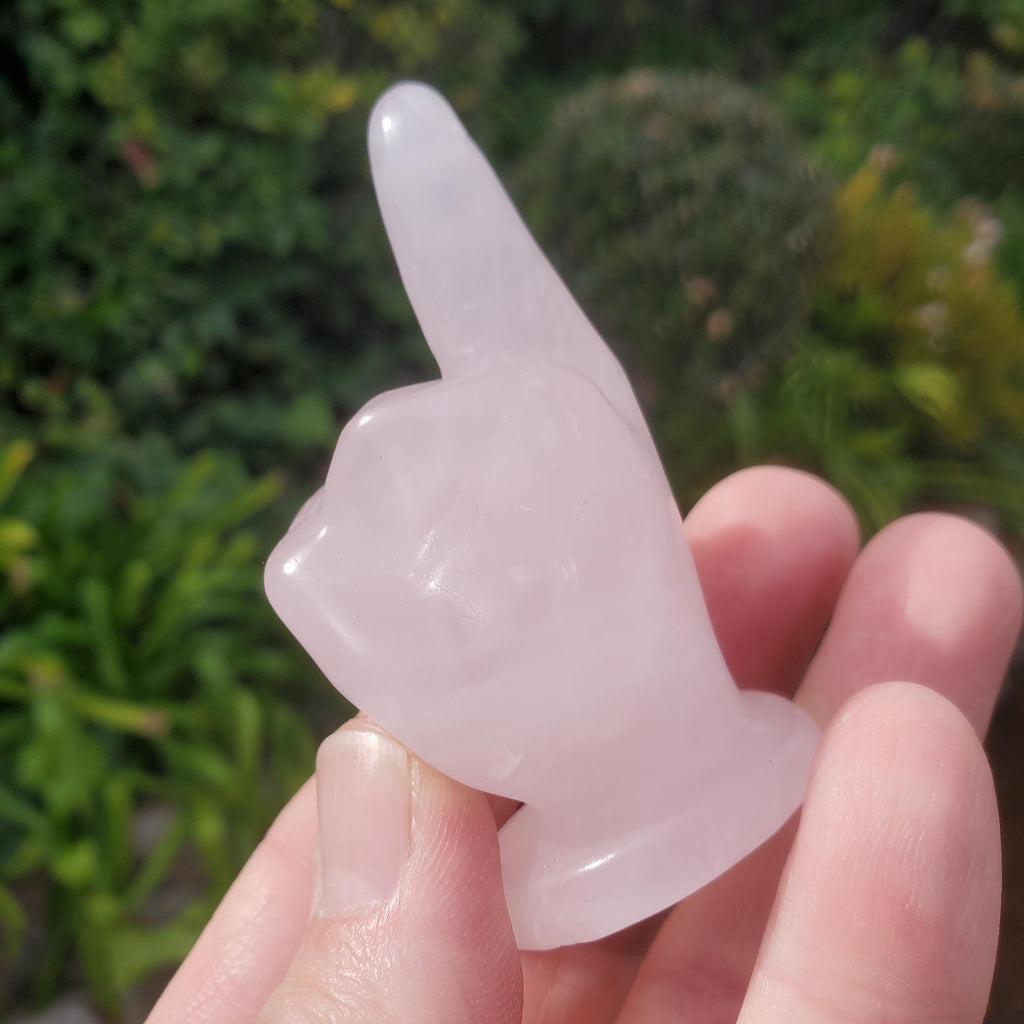 Small Rose Quartz Middle Finger - Unconditional Love, Compassion, Forgiveness, Understanding - 2.7" Pink Crystal Hand Carving Gemstones
