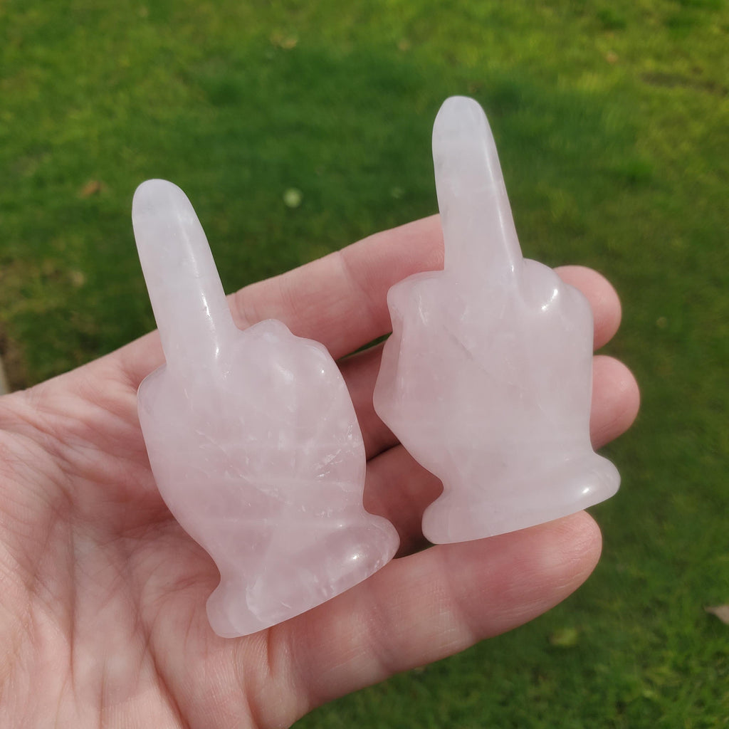 Small Rose Quartz Middle Finger - Unconditional Love, Compassion, Forgiveness, Understanding - 2.7" Pink Crystal Hand Carving Gemstones