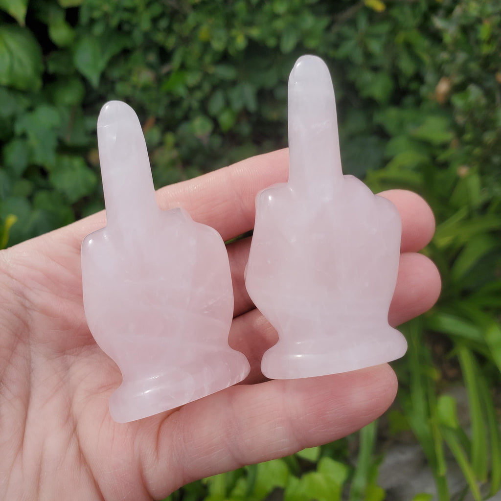 Small Rose Quartz Middle Finger - Unconditional Love, Compassion, Forgiveness, Understanding - 2.7" Pink Crystal Hand Carving Gemstones