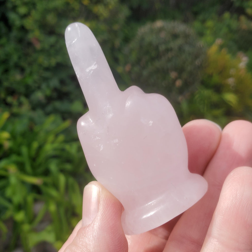 Small Rose Quartz Middle Finger - Unconditional Love, Compassion, Forgiveness, Understanding - 2.7" Pink Crystal Hand Carving Gemstones