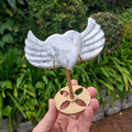 Howlite Heart Wings on Stand - Calm, Confidence, Emotional Healing - Cute Crystal Heart with Wings Carving Healing Crystals Gemstones