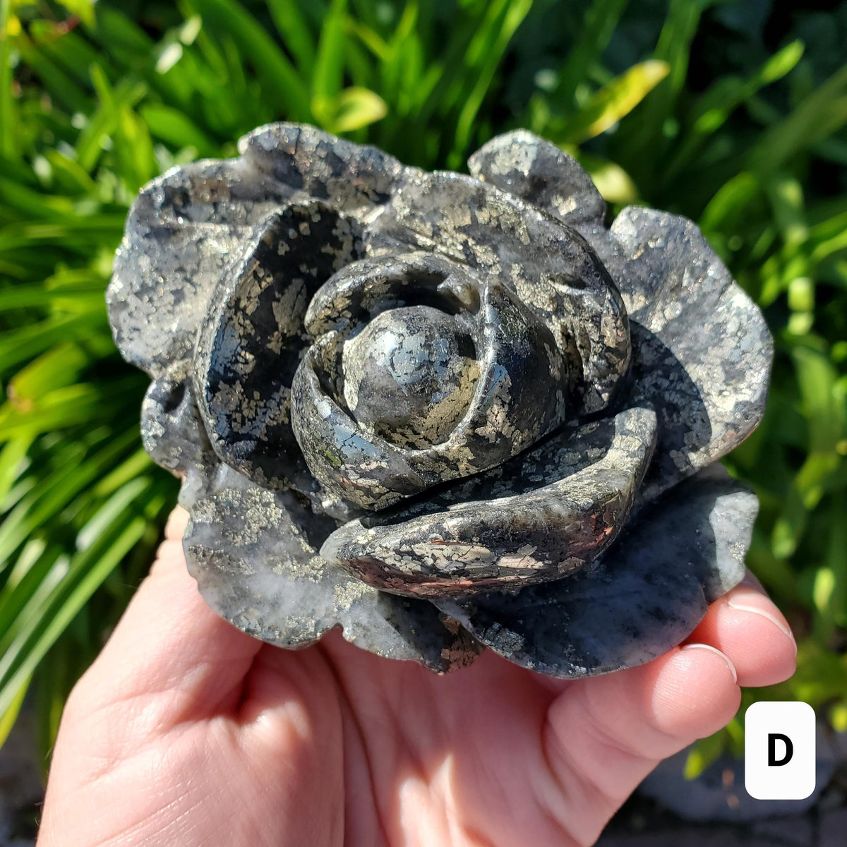 Chunky Pyrite Flower Carving - Blocks Negativity, Boost Personal Power, Helps Manifestations - Pyrite Crystal Rose Healing Gemstone