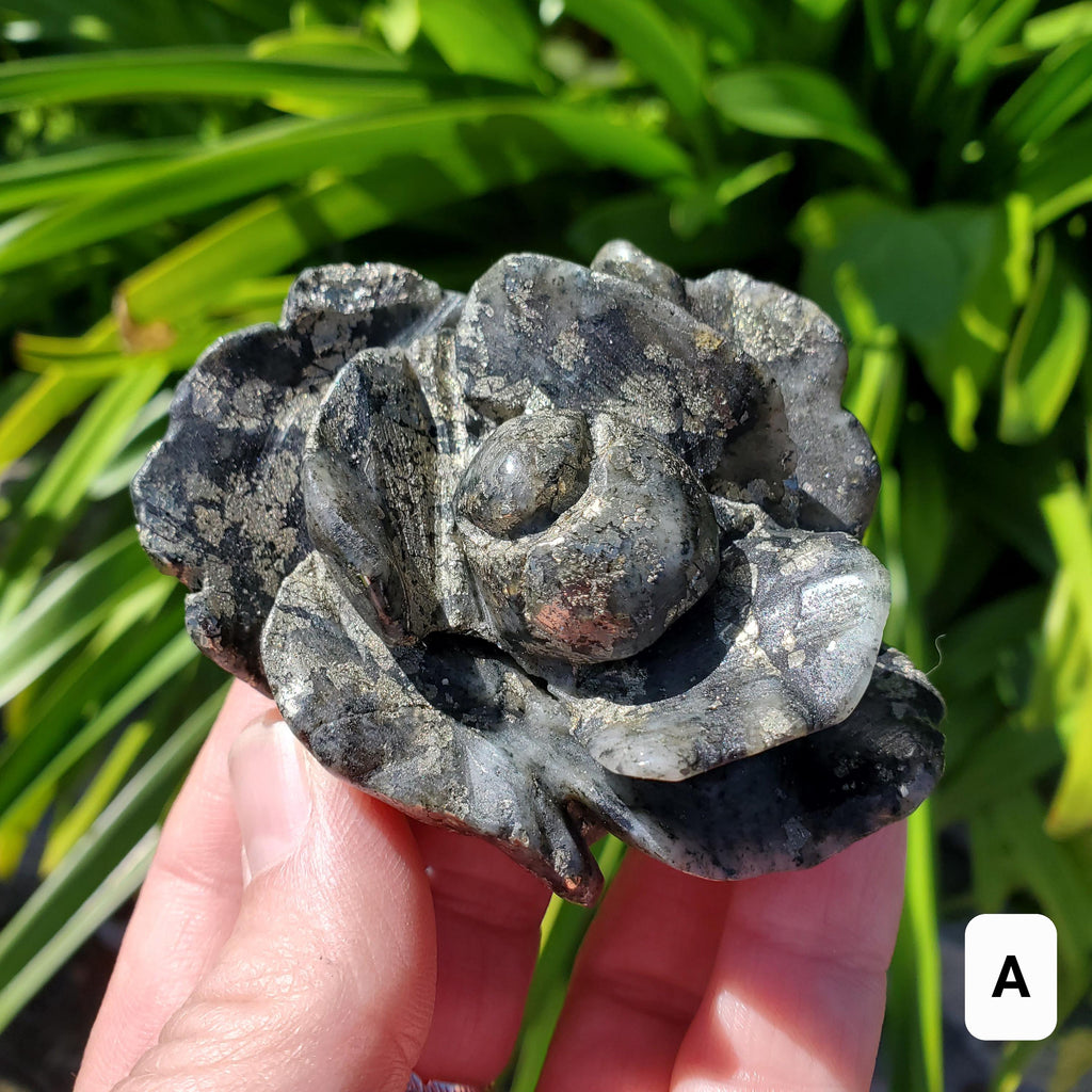 Chunky Pyrite Flower Carving - Blocks Negativity, Boost Personal Power, Helps Manifestations - Pyrite Crystal Rose Healing Gemstone