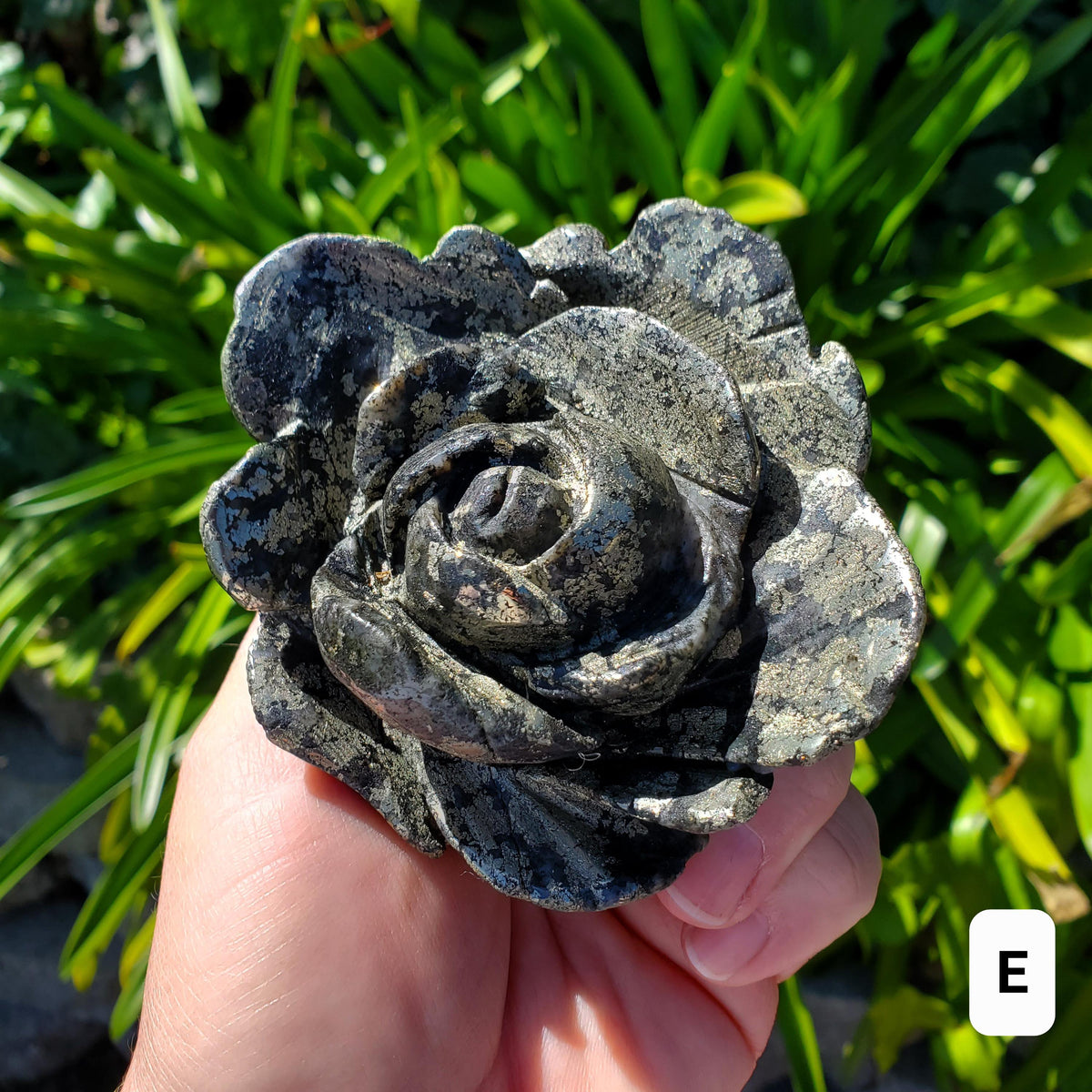 Chunky Pyrite Flower Carving - Blocks Negativity, Boost Personal Power, Helps Manifestations - Pyrite Crystal Rose Healing Gemstone