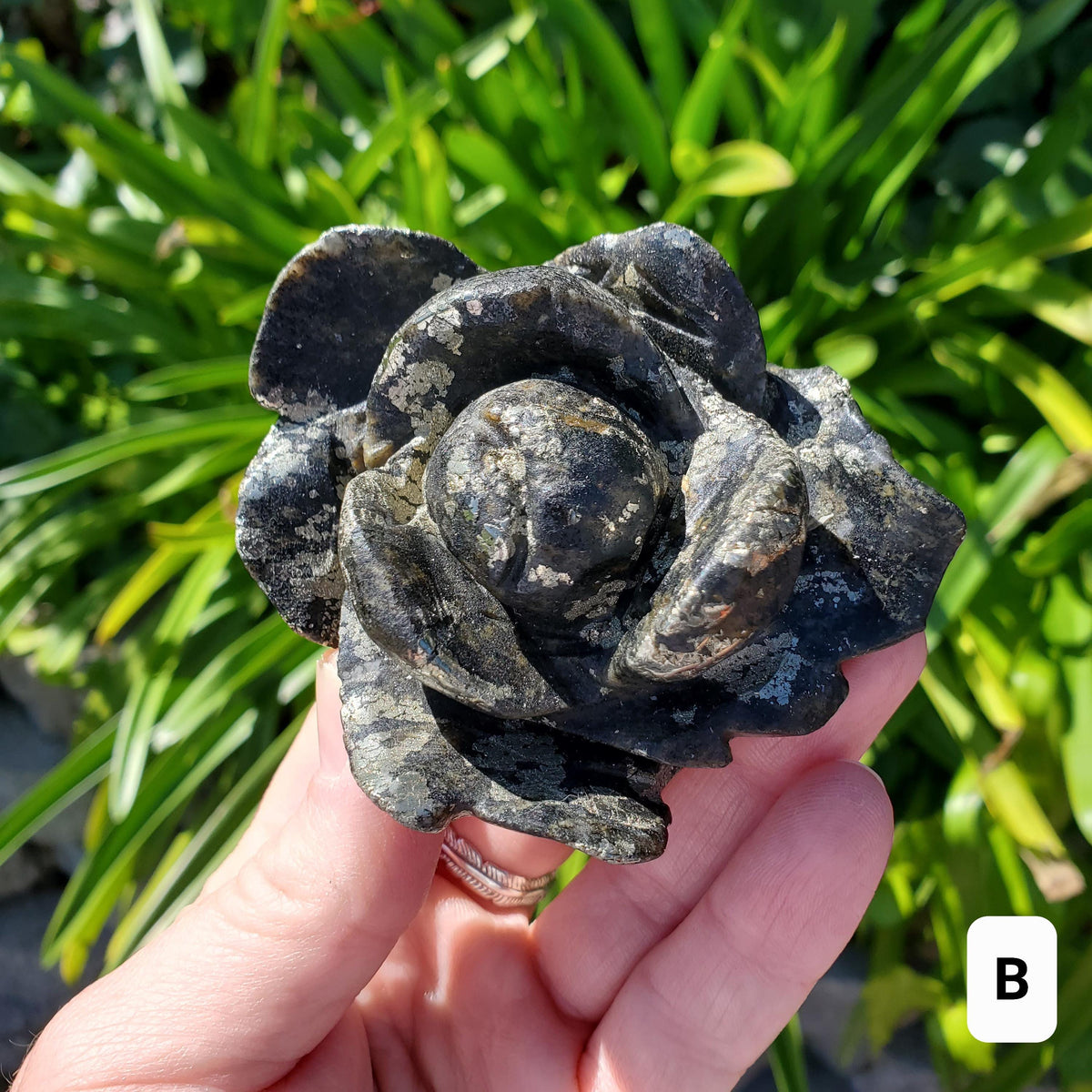 Chunky Pyrite Flower Carving  - Blocks Negativity, Boost Personal Power, Helps Manifestations - Pyrite Crystal Rose Healing Gemstone