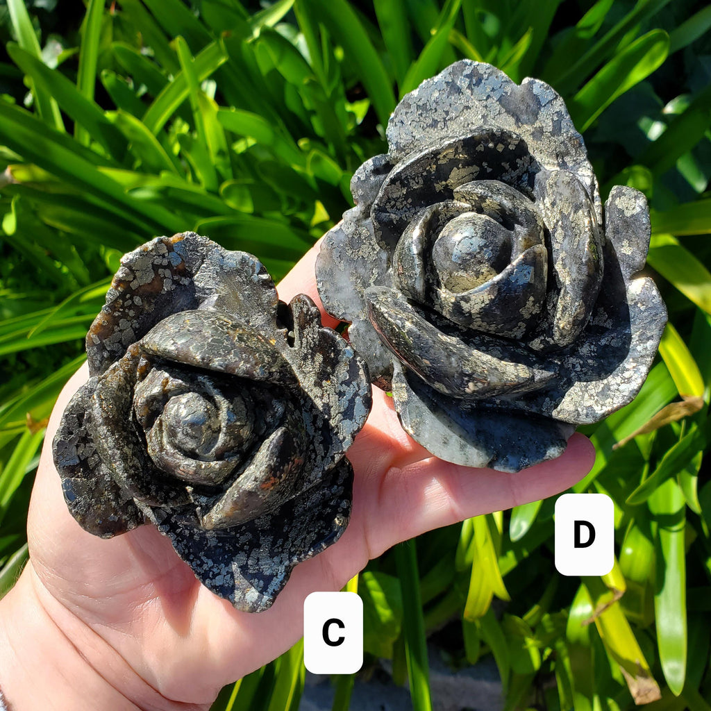 Chunky Pyrite Flower Carving - Blocks Negativity, Boost Personal Power, Helps Manifestations - Pyrite Crystal Rose Healing Gemstone