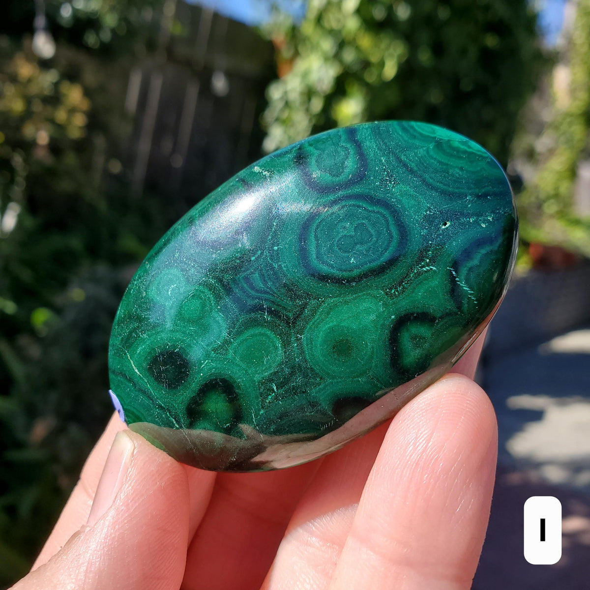 Malachite Palm Stone - Protection, Blocks EMF, Absorbs Negativity, Encourages Positive Change - Handheld Smooth Crystal Round Gemstone