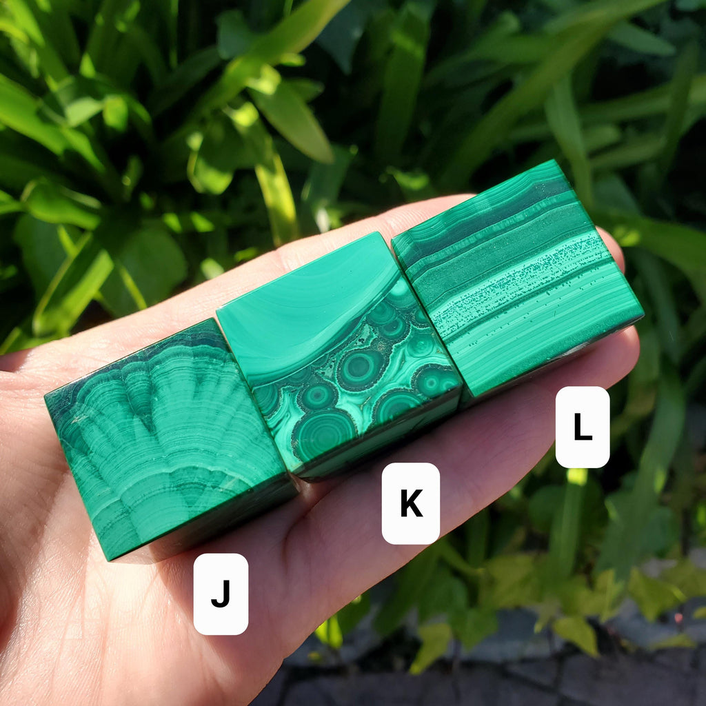 Malachite Cube with Cut Corner to Stand - Protection, Blocks EMF, Absorbs Negativity, Encourages Positive Change - Crystal Square Gemstone