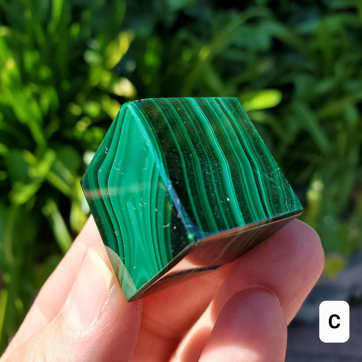Malachite Cube with Cut Corner to Stand - Protection, Blocks EMF, Absorbs Negativity, Encourages Positive Change - Crystal Square Gemstone