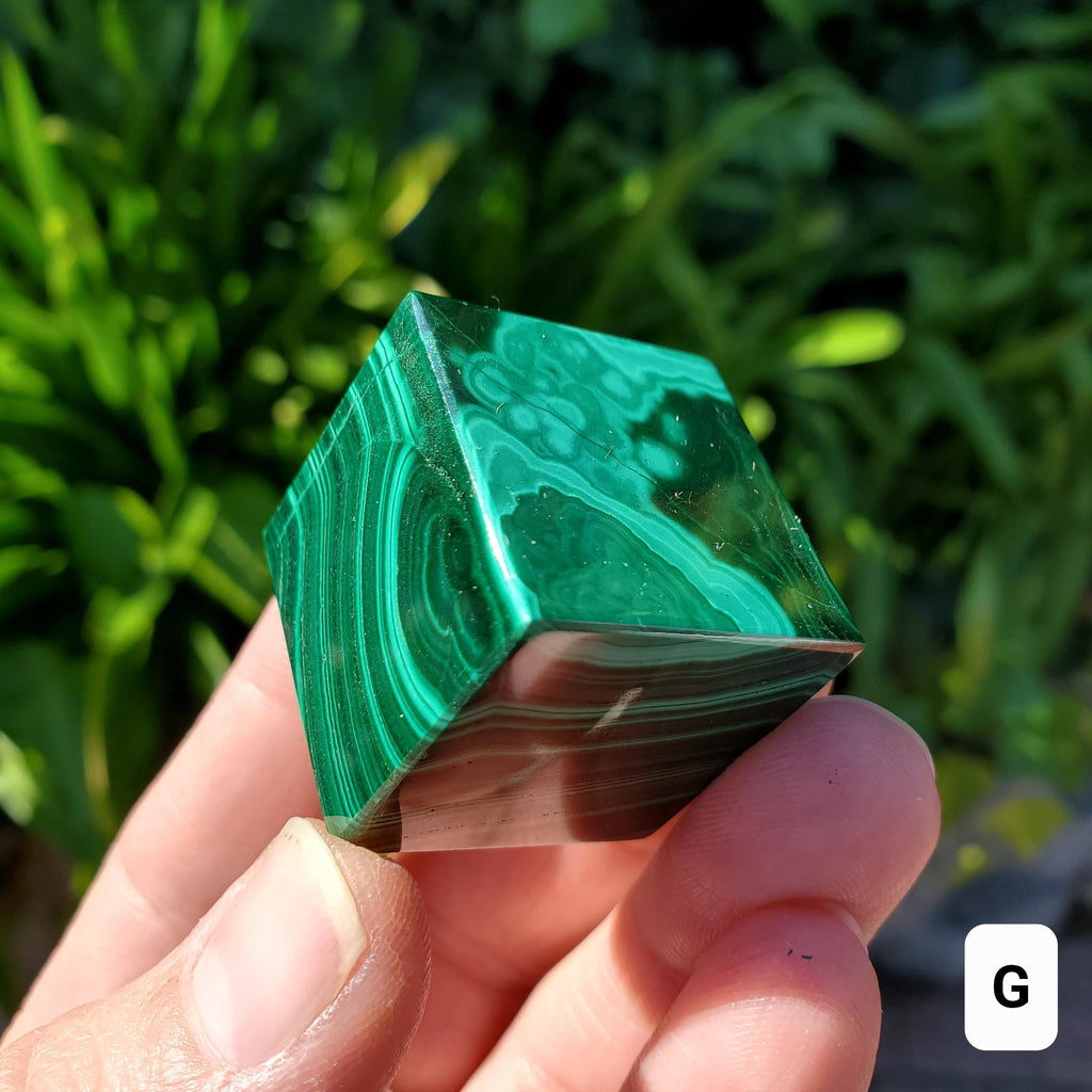 Malachite Cube with Cut Corner to Stand - Protection, Blocks EMF, Absorbs Negativity, Encourages Positive Change - Crystal Square Gemstone