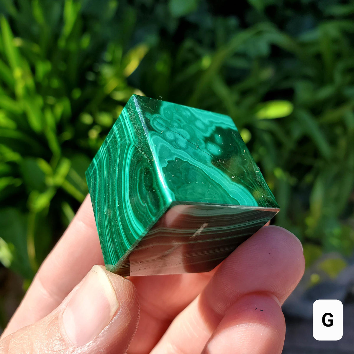 Malachite Cube with Cut Corner to Stand - Protection, Blocks EMF, Absorbs Negativity, Encourages Positive Change - Crystal Square Gemstone