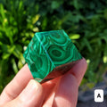 Malachite Cube with Cut Corner to Stand - Protection, Blocks EMF, Absorbs Negativity, Encourages Positive Change - Crystal Square Gemstone