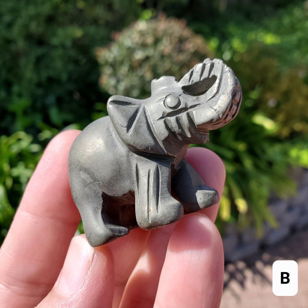 Cute Pyrite Elephant - Blocks Negativity, Blocks EMF, Boost Personal Power - Pyrite Carved Elephant Figurine Healing Gemstones