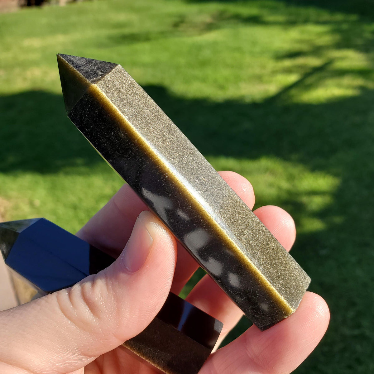 Gold Sheen Obsidian Tower - Self Reflection, Release Negative Energies - Golden Obsidian Black Point Healing Crystals