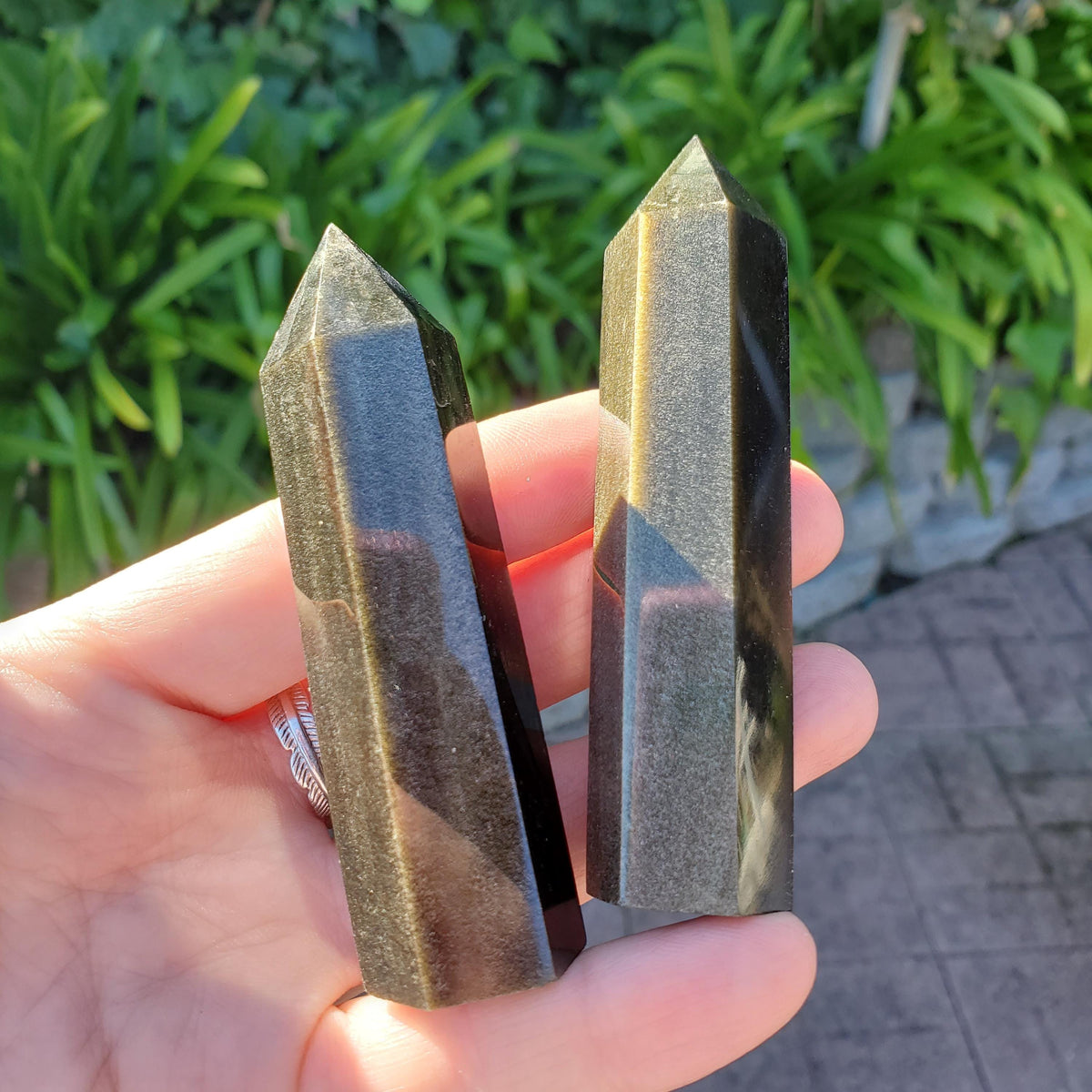 Gold Sheen Obsidian Tower - Self Reflection, Release Negative Energies - Golden Obsidian Black Point Healing Crystals