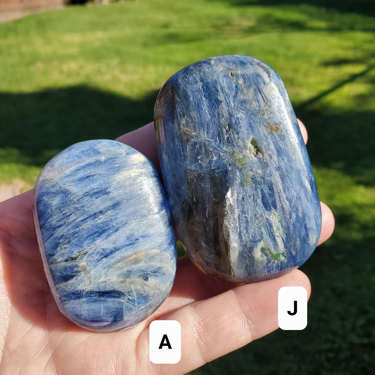 Flashy Blue Kyanite Palm Stone - Calming, Clarity, Connection, Communication, Balances Chakras - Kyanite Crystal Palm Gemstone