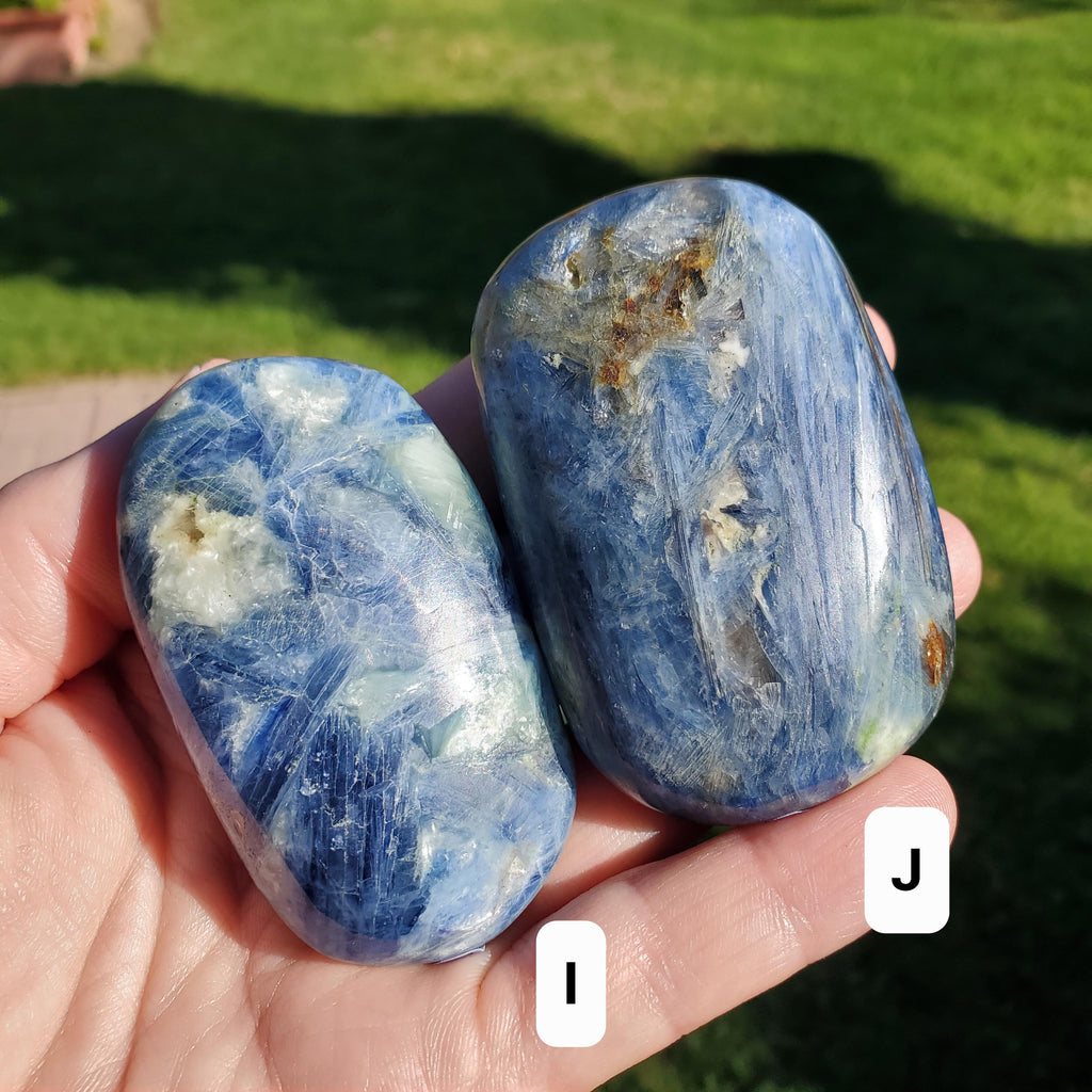 Flashy Blue Kyanite Palm Stone - Calming, Clarity, Connection, Communication, Balances Chakras - Kyanite Crystal Palm Gemstone