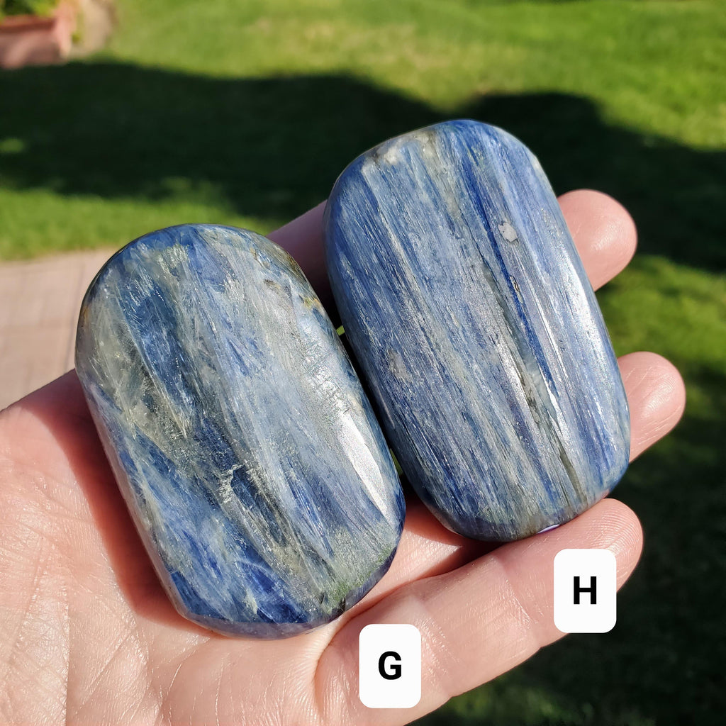 Flashy Blue Kyanite Palm Stone - Calming, Clarity, Connection, Communication, Balances Chakras - Kyanite Crystal Palm Gemstone