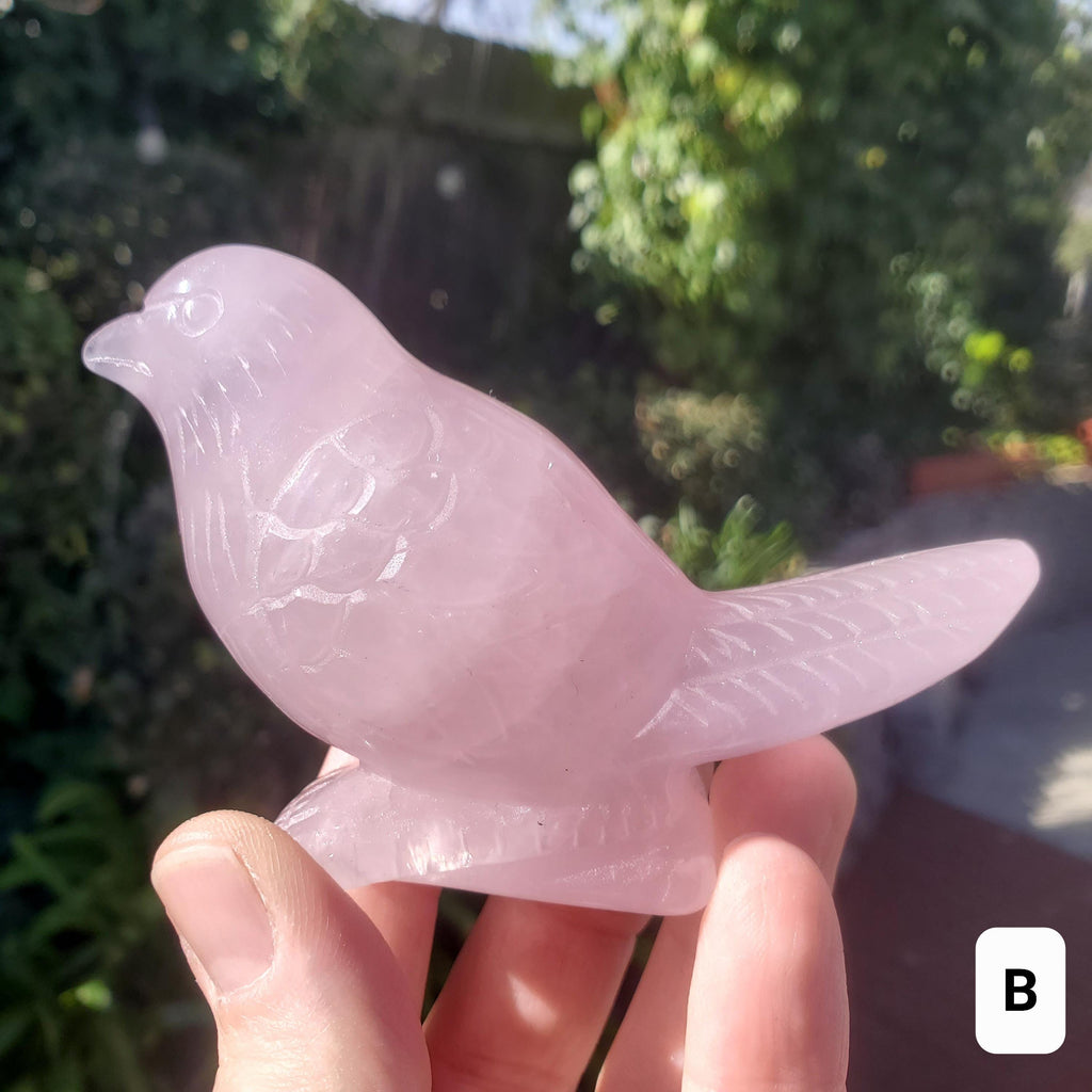 Rose Quartz Bird - Universal & Unconditional Love, Compassion, Kindness - Crystal Bird Carving Healing Gemstone
