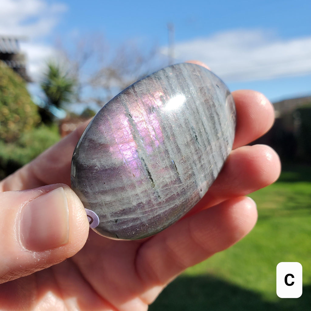 Flashy Labradorite Palm Stone - Awareness, Connection, Intuition - Purple Lab Healing Rainbow Colors Crystal Hand Mediation Tool