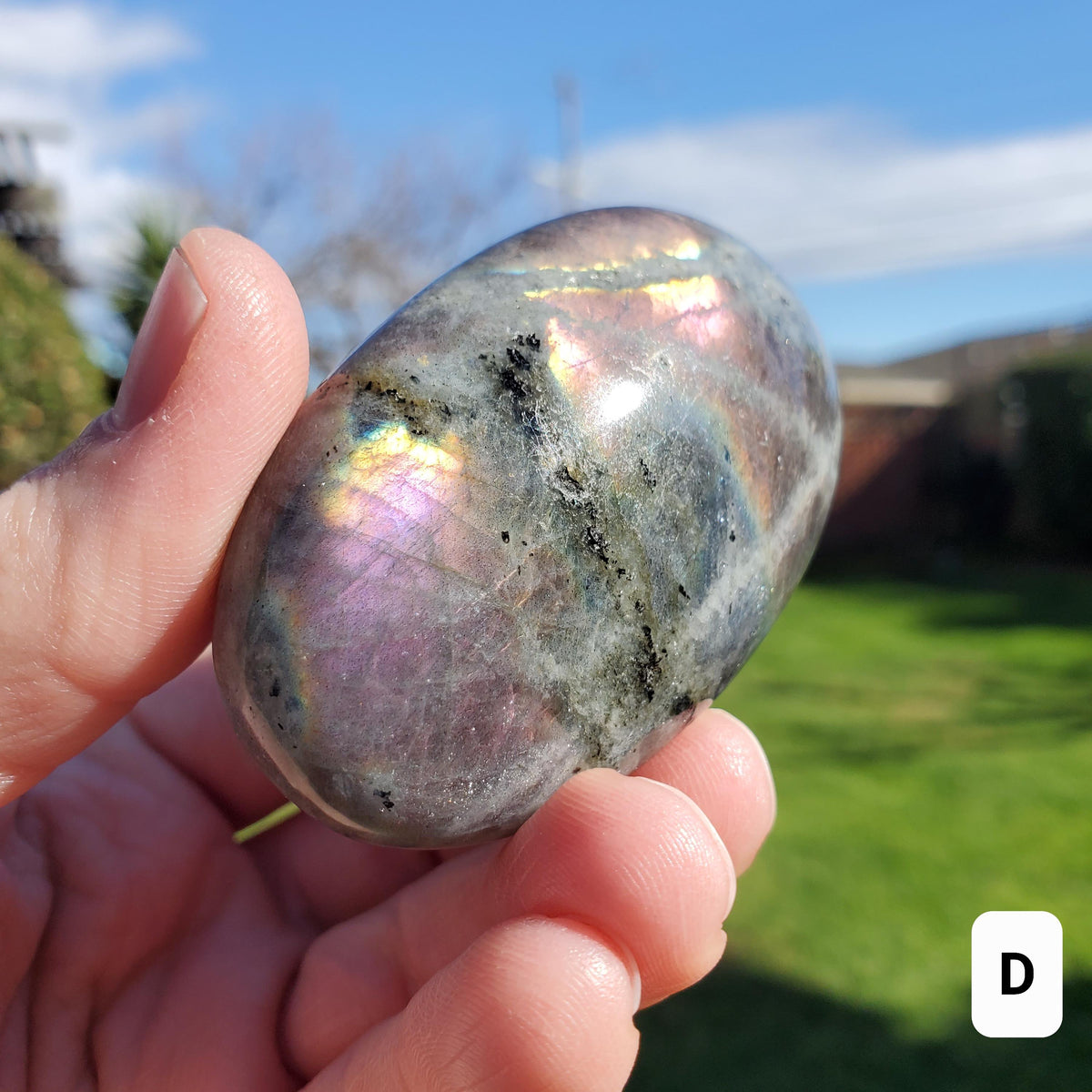 Flashy Labradorite Palm Stone - Awareness, Connection, Intuition - Purple Lab Healing Rainbow Colors Crystal Hand Mediation Tool