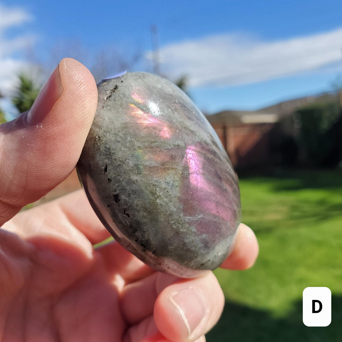 Flashy Labradorite Palm Stone - Awareness, Connection, Intuition - Purple Lab Healing Rainbow Colors Crystal Hand Mediation Tool
