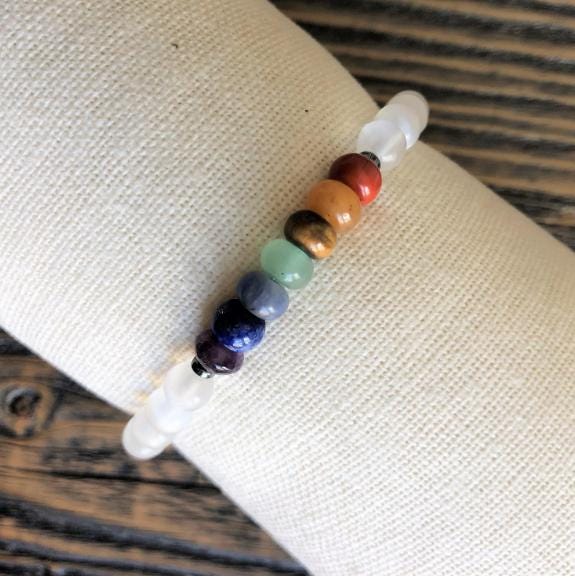 Chakra Bracelet - Grounding, Manifestation, Self Reflection, Prosperity, Wisdom, Strength, Awareness - Rainbow Handmade Crystal Jewelry