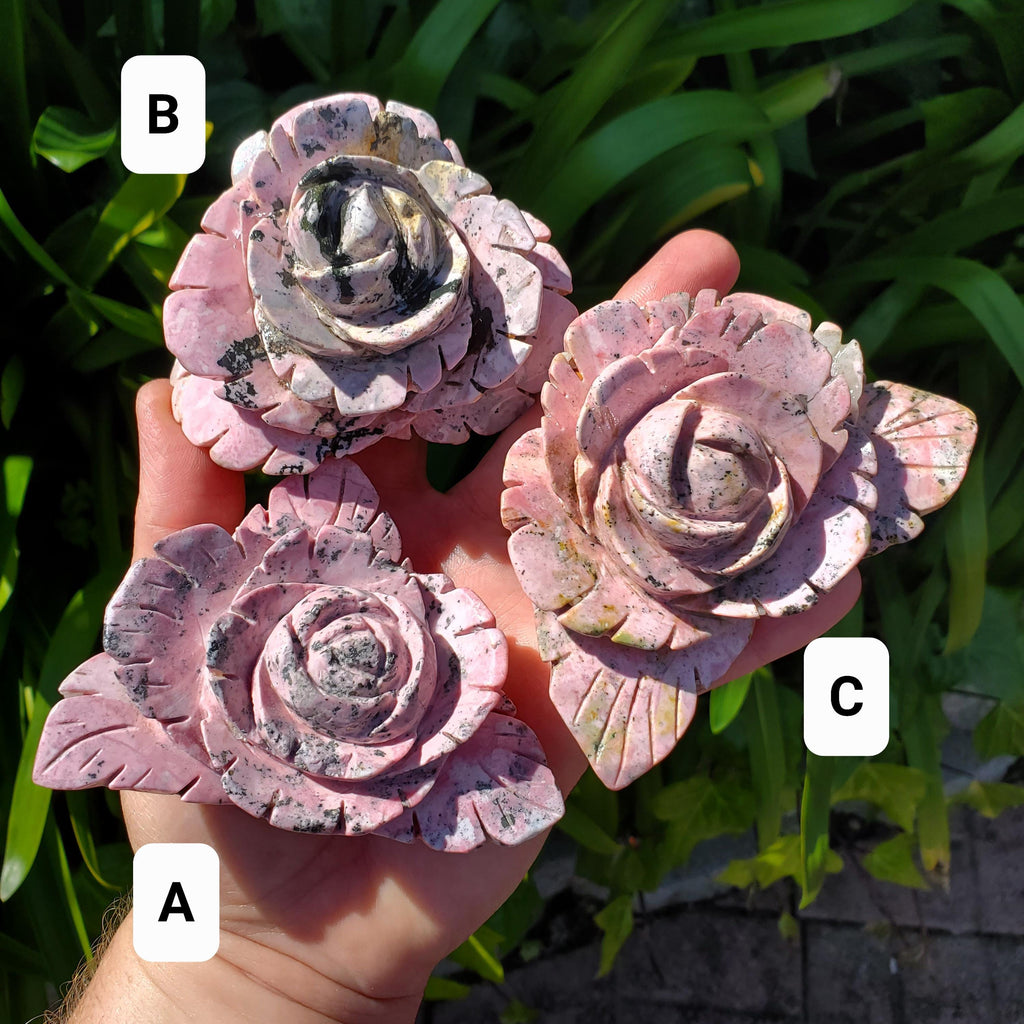 Peruvian Rhodonite Flower - Emotional Healing, Forgiveness, Compassion, Grounding, Balance - Pink Crystal Flower Statement